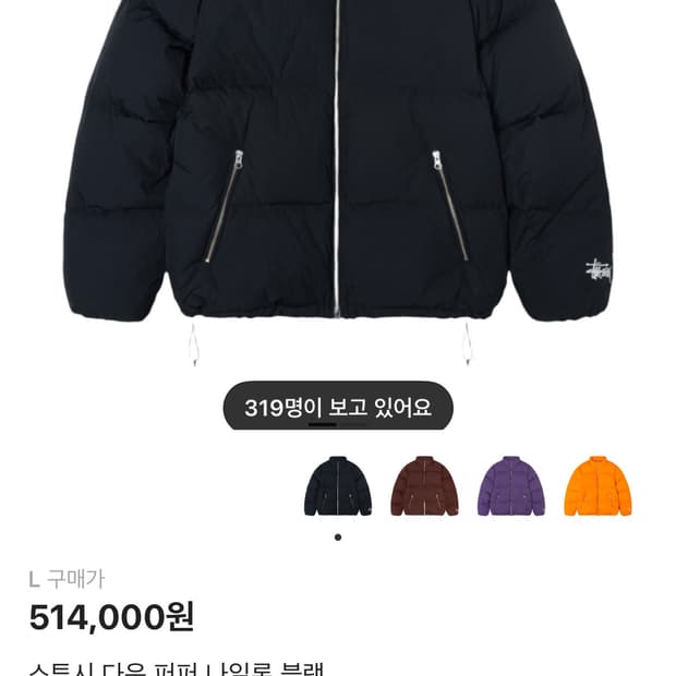 스투시 다운 퍼퍼 나일론 블랙 L