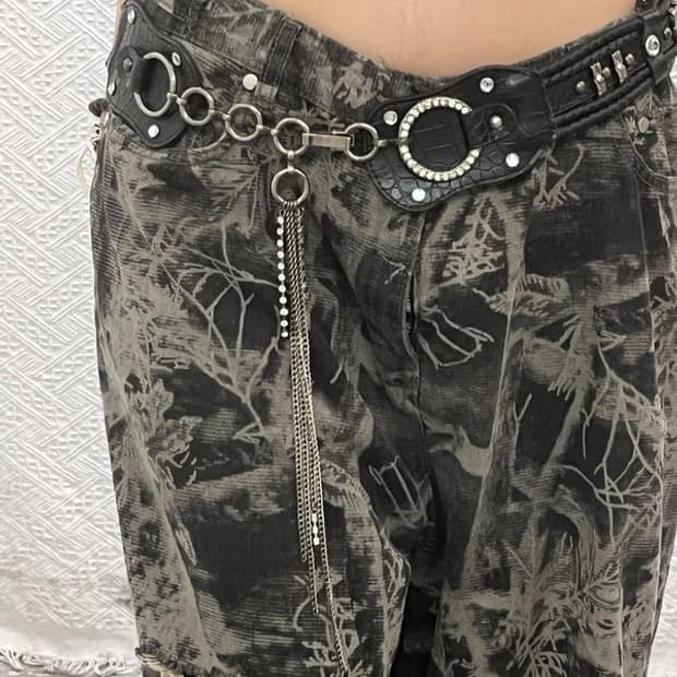 빈티지 락펑크 가죽 체인 메탈 큐빅 키링 벨트 C10729