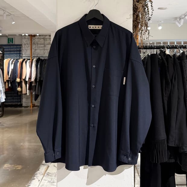 마르니 네이비 라나 버진 울 셔츠