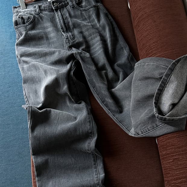 5pkt washed wide denim pants