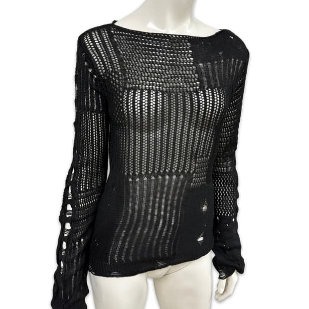 빈티지 블랙 시스루 레이어드 니트