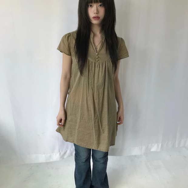올리브 도트 빈티지 드레스