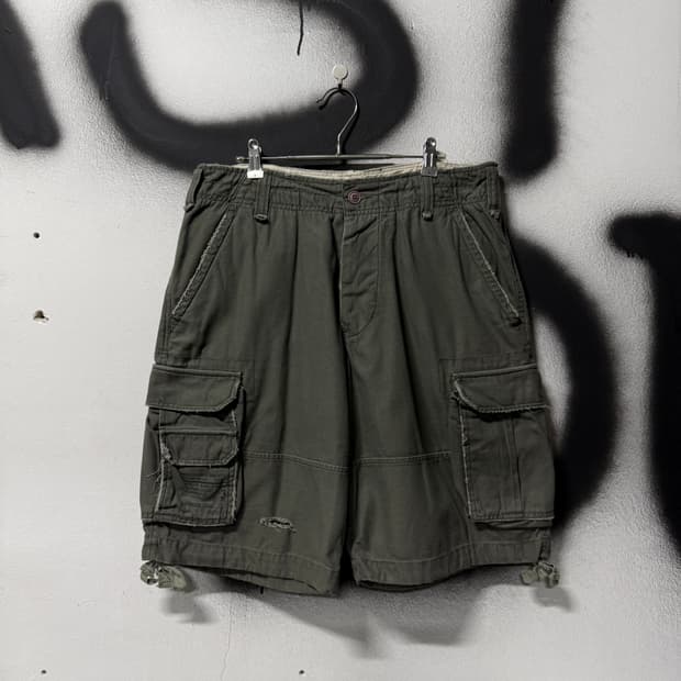 아베크롬비 워시드 데미지 멀티포켓 와이드 카고 쇼츠 팬츠
