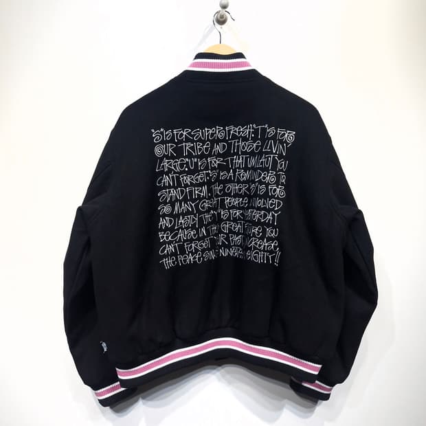 STUSSY 스투시 S 토크 멜튼 바시티 자켓 블랙