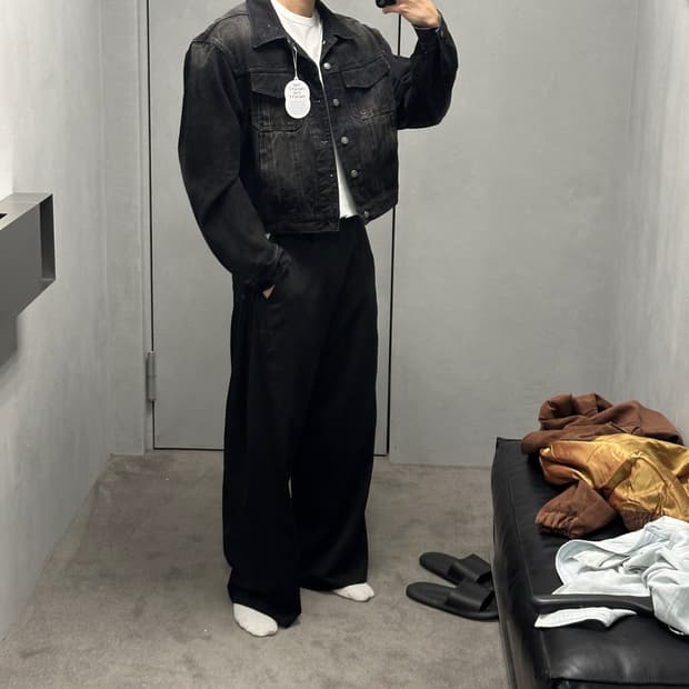 새상품)엘무드 마틴 데님 트러커 자켓 고스트블랙