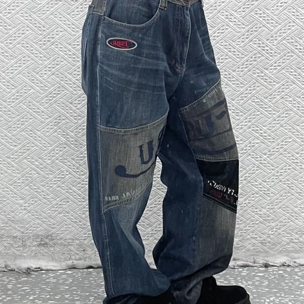 푸부 FUBU 올드스쿨 Y2K 빅로고 데님 팬츠 36인치 C08750