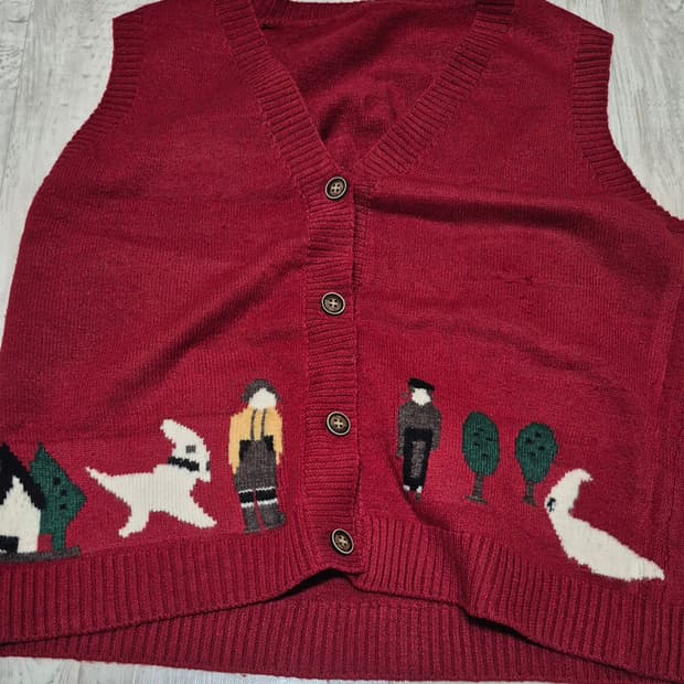 빈티지 그림 니트 조끼