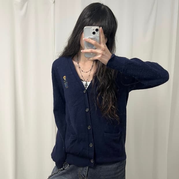 Polo Bear navy wool cardigan