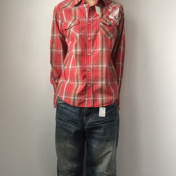 Printing point check pattern shirt