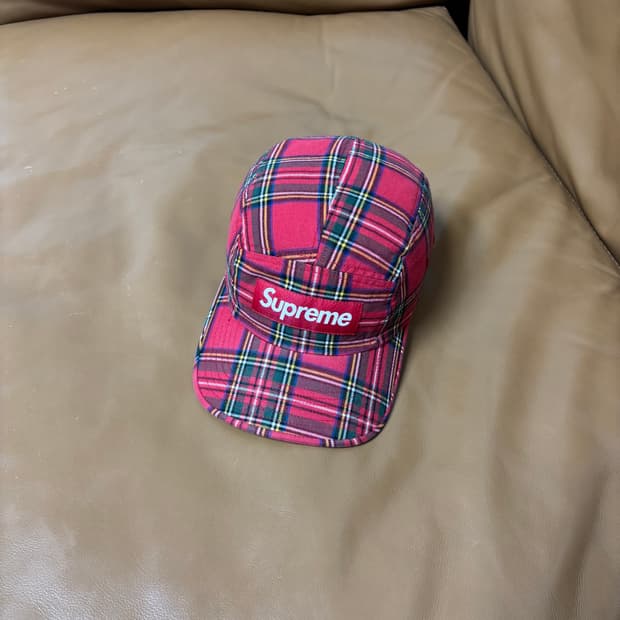 슈프림 캠프캡 모자 박스로고 20FW 타탄체크 레드