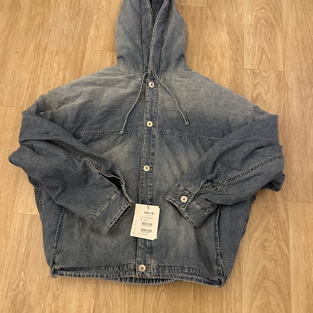 솔리드옴므 블루 패디드 데님 후드 셔츠