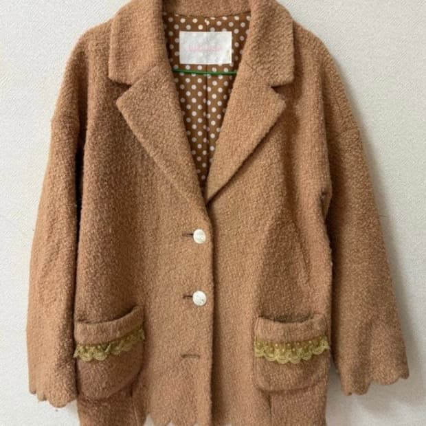 리즈리사 도트 리본 브라운 코트 자켓 카멜 모리 라떼갸루 엑시즈팜