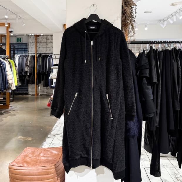 디젤 블랙 테디 플리스 후드 롱 코트 