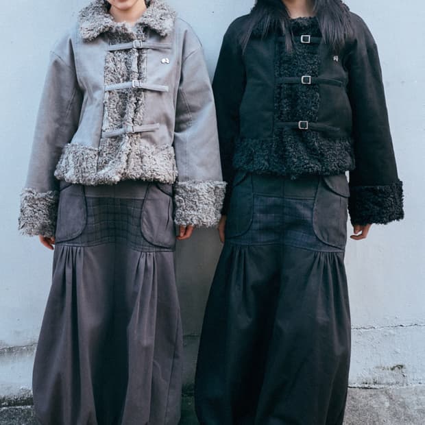 허그유어스킨 체크 벌룬 롱 스커트