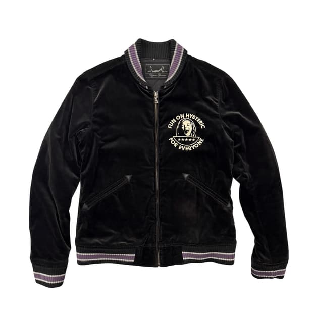 히스테릭글래머 벨벳 수베니어 자켓 블랙