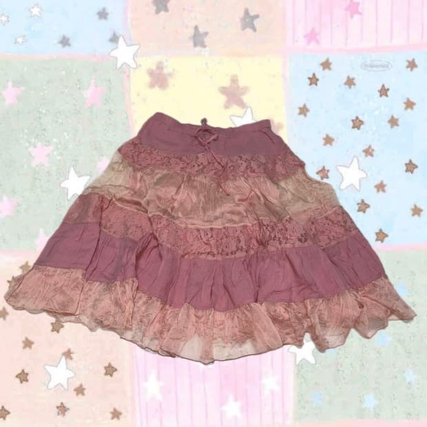빈티지 핑크 레이스 패치 스커트