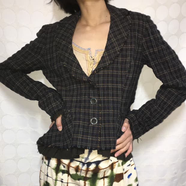 Kenzo 올풀린 밑단 체크 자켓