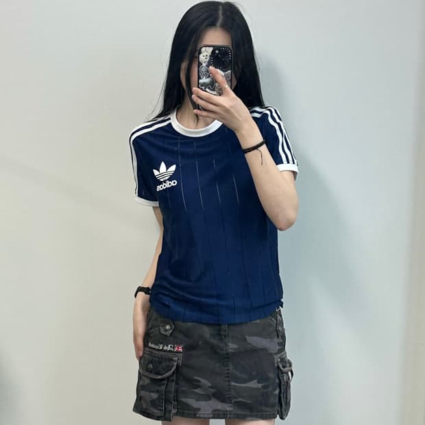 아디다스 트레포일 네이비 반팔 링거 티셔츠