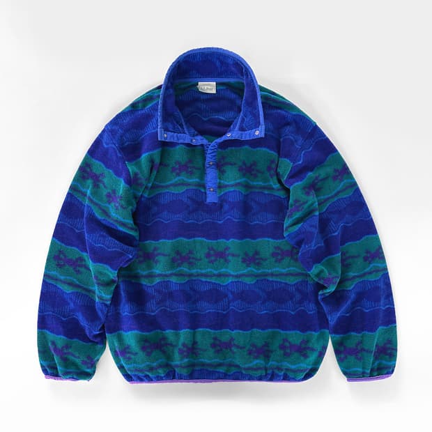 90s 빈티지 엘엘빈 애니멀 모티브 패턴 스냅 플리스