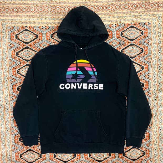 컨버스 스펠로고 블랙 기모 후드티셔츠 남성XXL