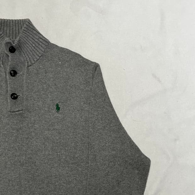 M 폴로랄프로렌 그린 포니 버튼 터틀넥 그레이 코튼 니트