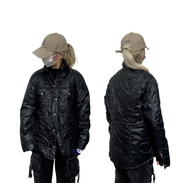 리바이스 블랙 일본판 y2k 와투케 패딩 바람막이 점퍼 L