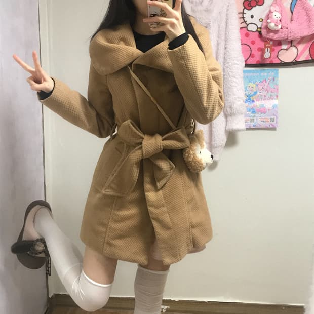 빈티지 라떼 브라운 리본 코트 히메갸루 로걀 공겜여주 헤이세이 히메카지