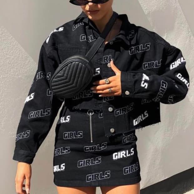 Topshop 걸스 패턴 블랙 데님 자켓 스커트 셋업