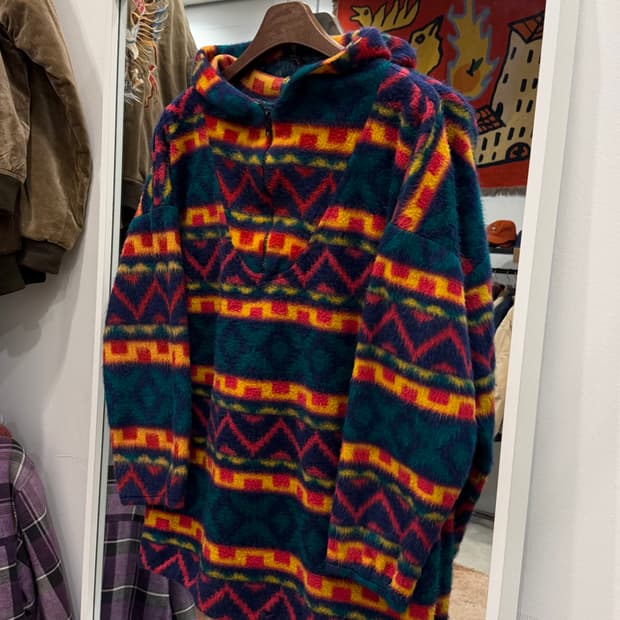 00s Vtg 빈티지 에스닉 하프넥 쿼터 집업 플리스 후드