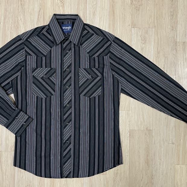 100) 90's 랭글러 블랙 스트라이프 웨스턴셔츠(데드스탁)RRL&폴로