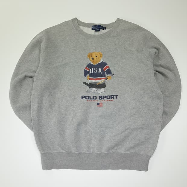 CL536 M 폴로 90s 캐나다판 하키베어 그레이 맨투맨