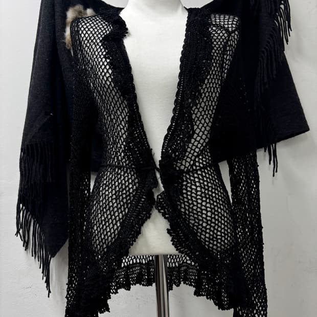 “Vintage”Y2K Mood Black Mesh Cardigan