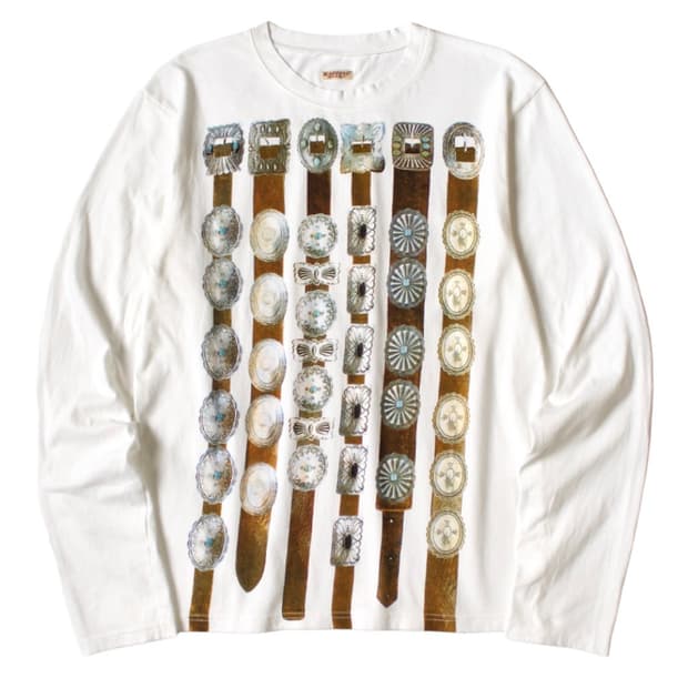 2) 캐피탈 20 커튼 콘초 프린트 저지 크루 롱 티셔츠 화이트