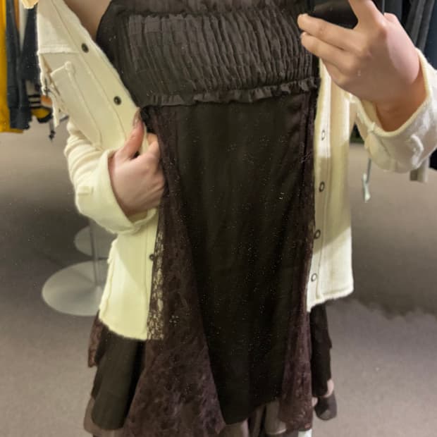 M)clef de sol 빈티지 여성 레이스 디테일 슬리브리스 원피스