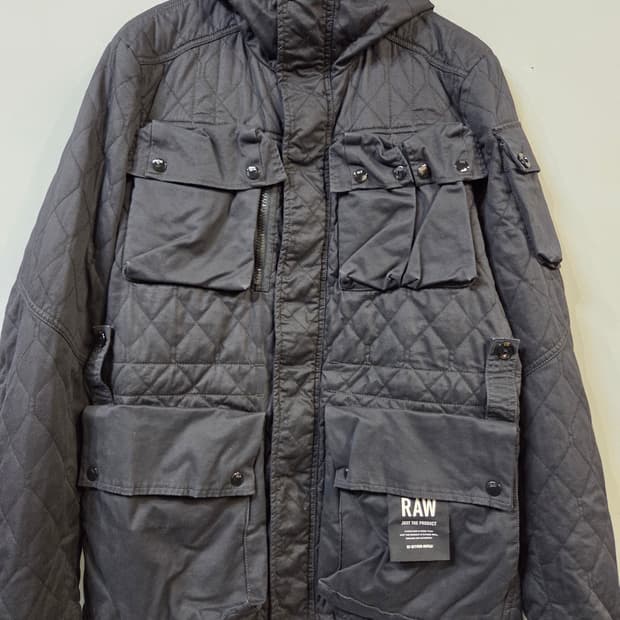 G-STAR프리미엄 트윌 원단의 경량 퀼팅 후드 자켓(S)