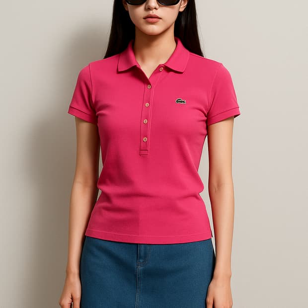 라코스테. 여자 핑크 반팔 폴로티_호칭36