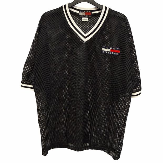 90s 타미힐피거 올드스쿨 블랙 메쉬 반팔 져지 XL