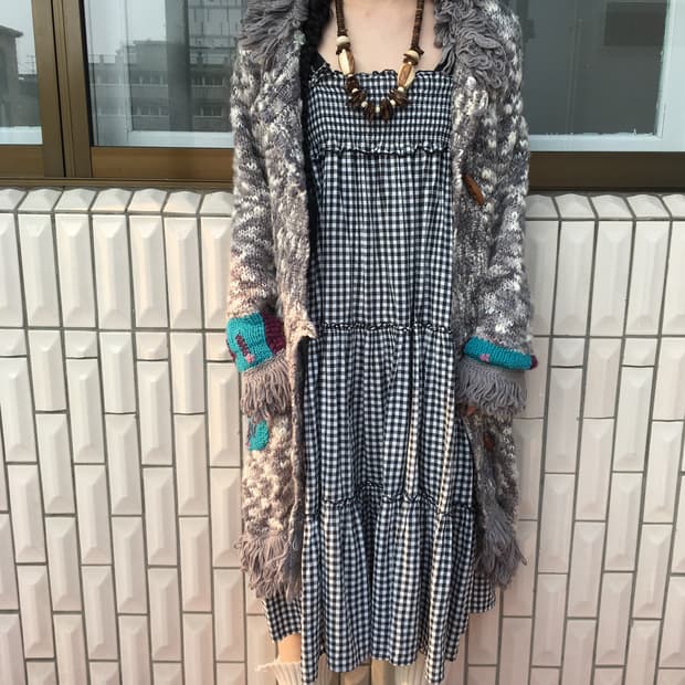 Check pattern sleeveless onepieece