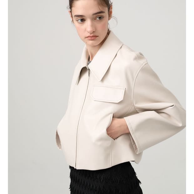 온앤온 비건 레더 크롭 점퍼 에크루 베이지 01(55) 새상품 