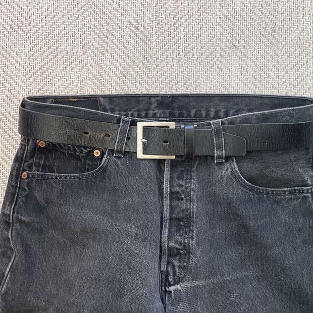 빈티지 genuine leather italy 실버버클 레더 벨트 