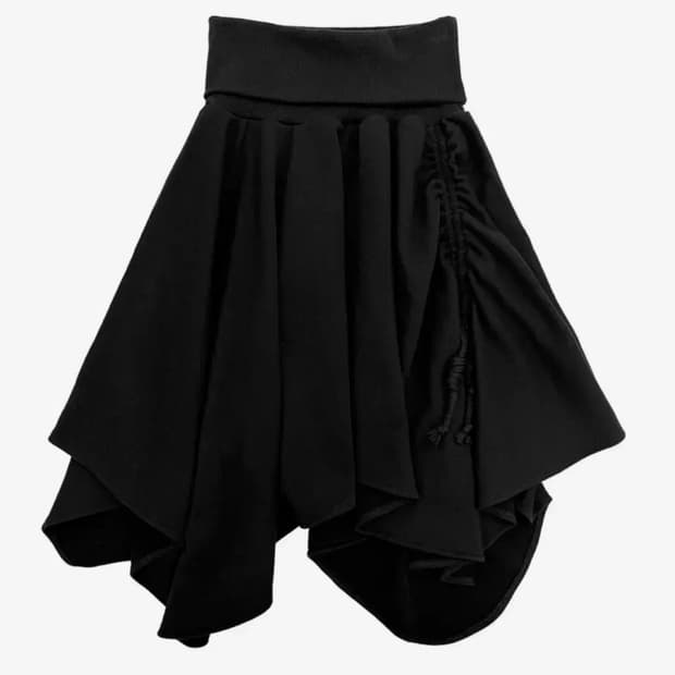 플리즈마스페어 워머 언발란스 드레이프 스웻 미디 스커트 블랙