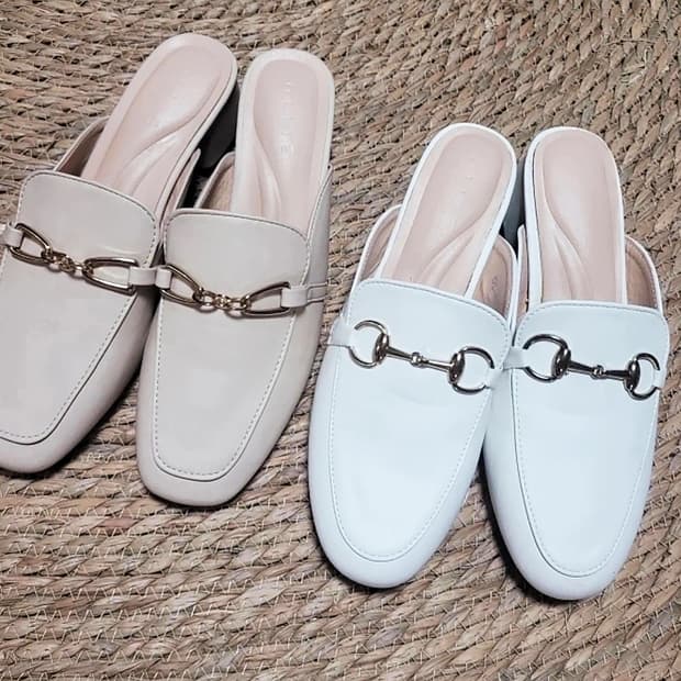 일괄2세트) 베이지 화이트 로퍼 2세트 굽6cm