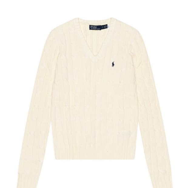 폴로 코튼 브이넥 니트 아이보리