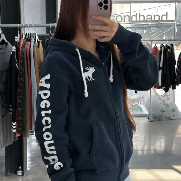 아베크롬비 시그니처자수 빅로고 머슬핏 후드집업