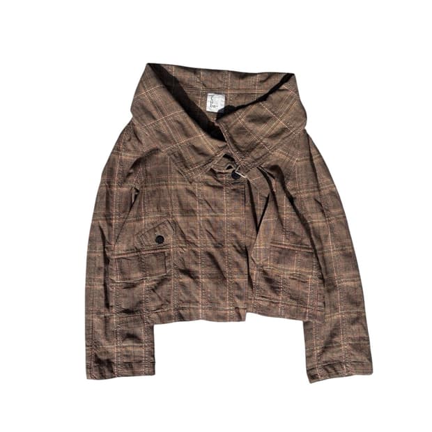 Plaid Wide Collar 2-Way Jacket