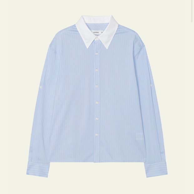 웨이비니스 cleric collar stripe shirt