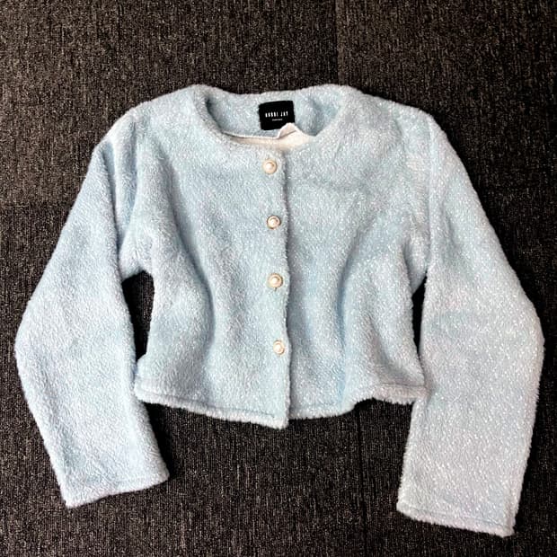 하늘색 진주 트위드 가디건