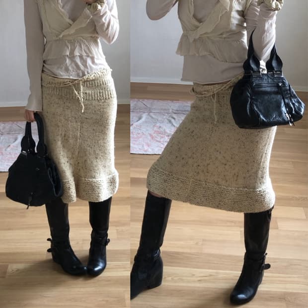  [직수입] 빈티지 핸드메이드 니트 미디스커트 베이지 