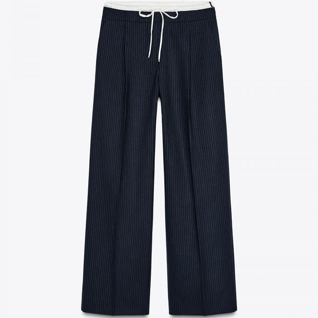 [XS] 자라 스트라이프 더블 웨이스트 와이드 팬츠