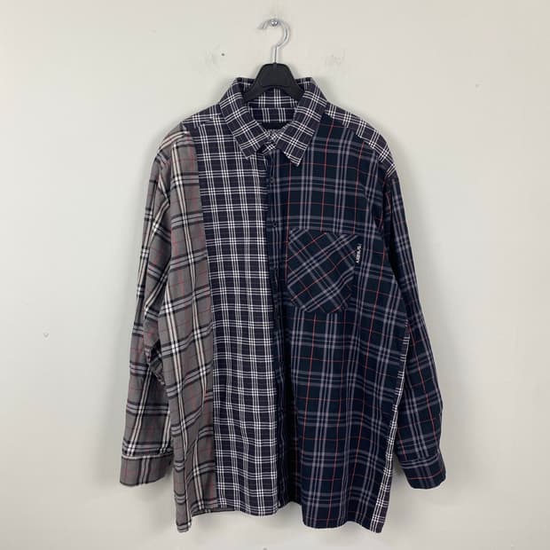 아조바이아조 오버 체크 믹스 셔츠 네이비 F  size 가슴(단면) 59